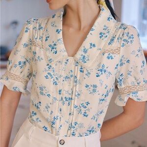 Rihoas Lace Spliced Pleated Floral Shirt